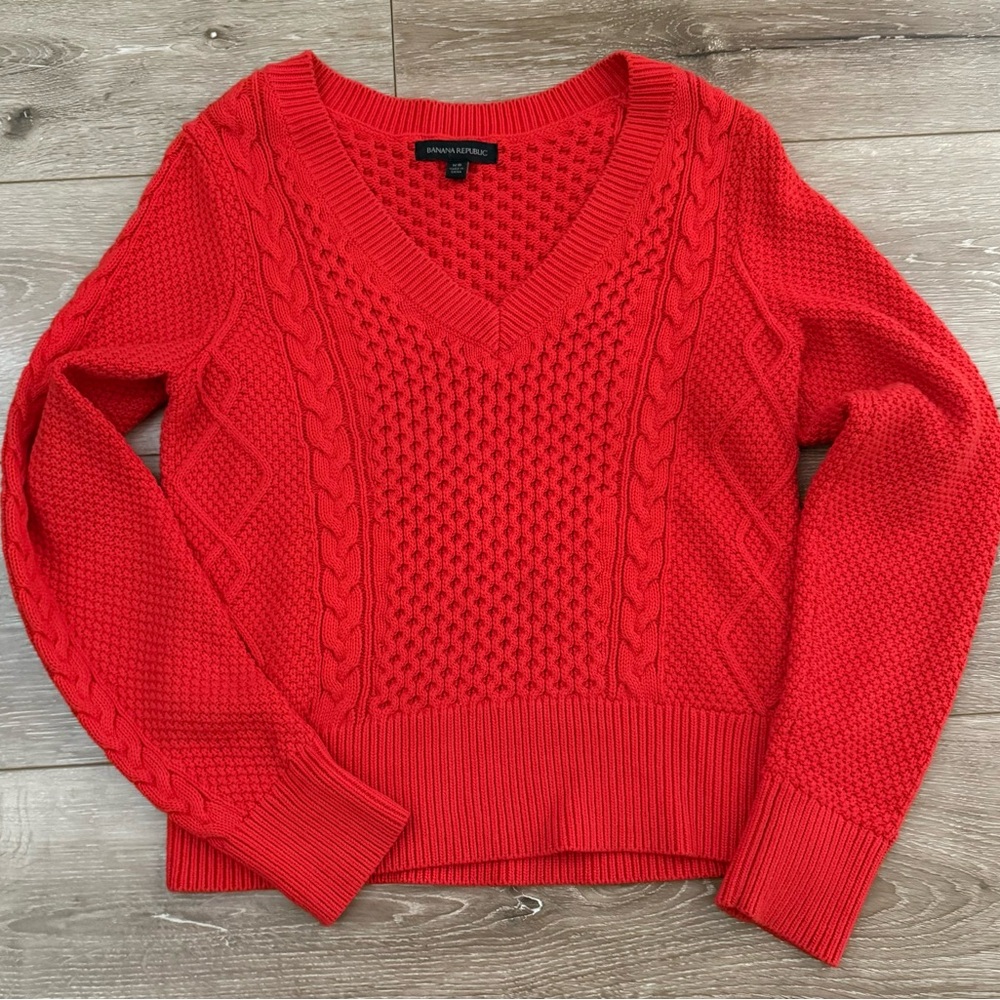 Banana Republic Vibrant Red V-Neck Sweater